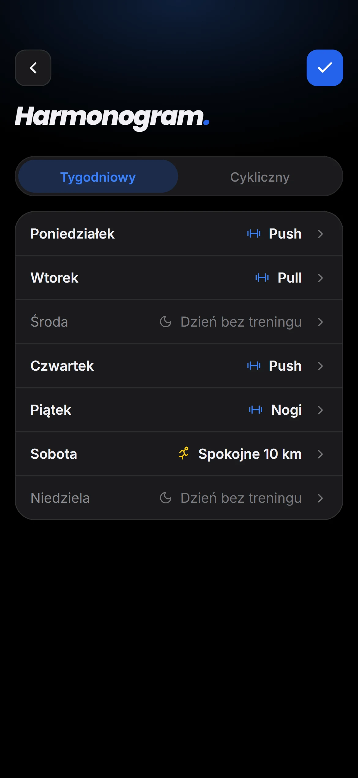 Harmonogram tygodniowy z rutynami na każdy dzień
